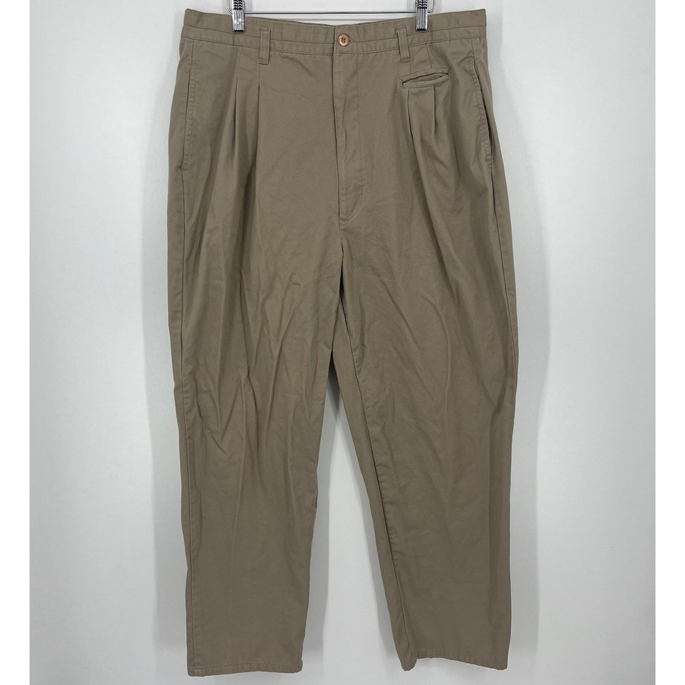 Cherokee Mens Vintage Pleated Front Chino Pants Khaki Tan 38x30 Cotton